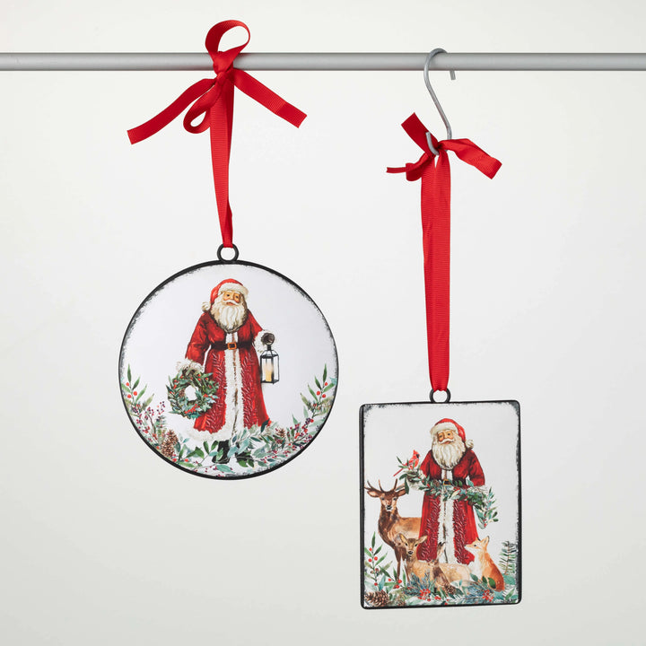 Rustic Santa Metal Ornament