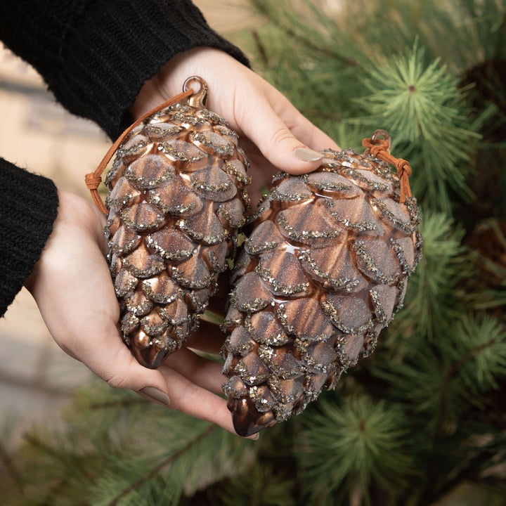 Sparkling Pinecone Glass Ornaments