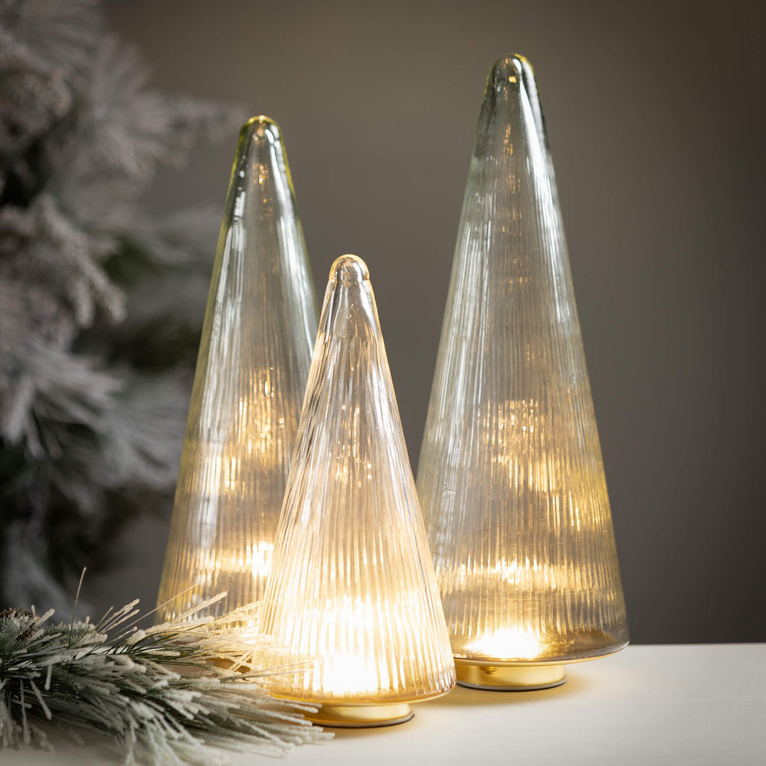 LED Etched Glass Cone Tree