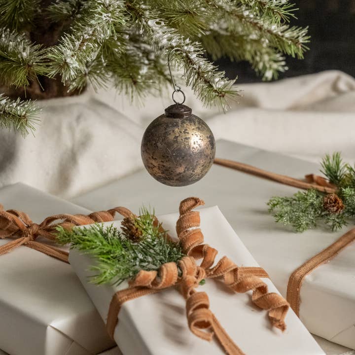 3-inch silver-toned kugel ornament with mottled crackle finish