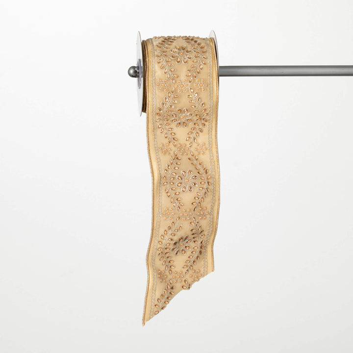 15' Gold Beaded Brocade Christmas Ribbon 4" x 15'