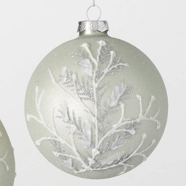 Pine Branch Embellished Ornament, White