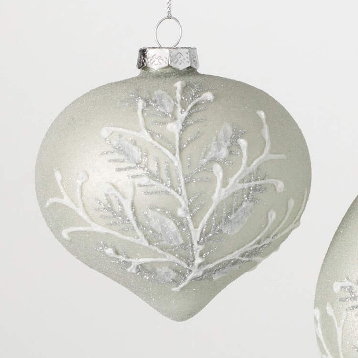 Pine Branch Embellished Ornament, White