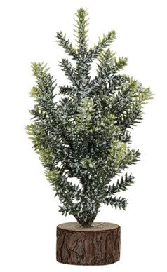 Frosted Evergreen Tree with Wooden Base