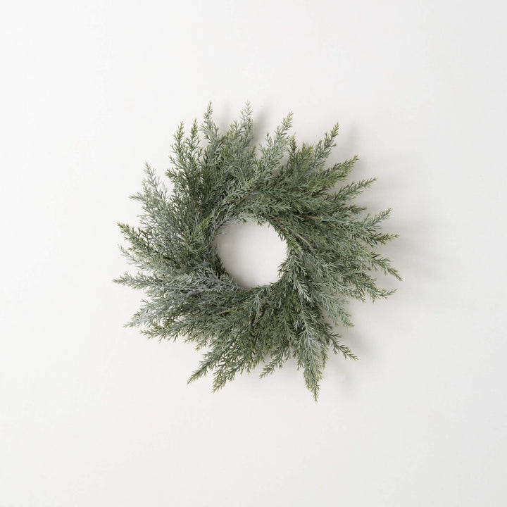 Frosted Blue Cedar Mini Wreath, 14"