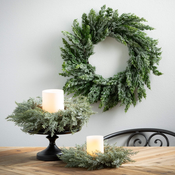 Frosted Blue Cedar Mini Wreath, 14"