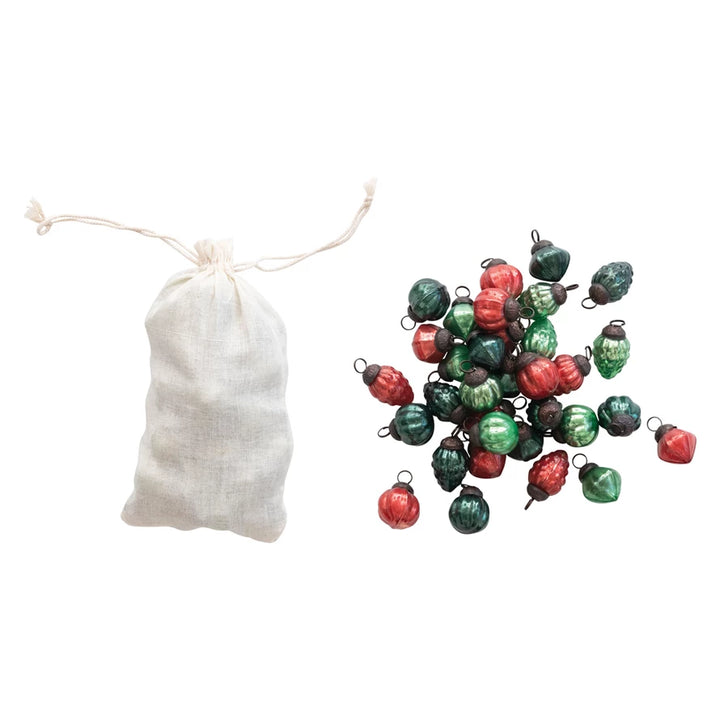 1" Embossed Mercury Glass Ornament in Bag, Red + Green, 36ct