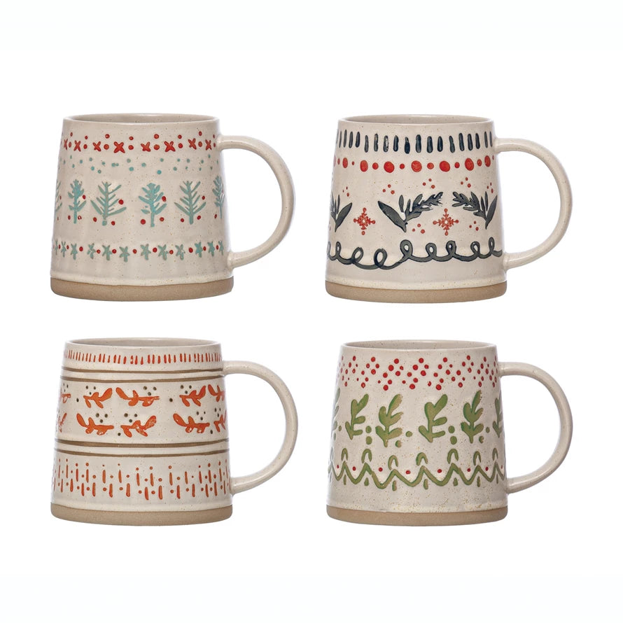 Hand-Stamped Sweater Pattern Stoneware Mug, 16 oz