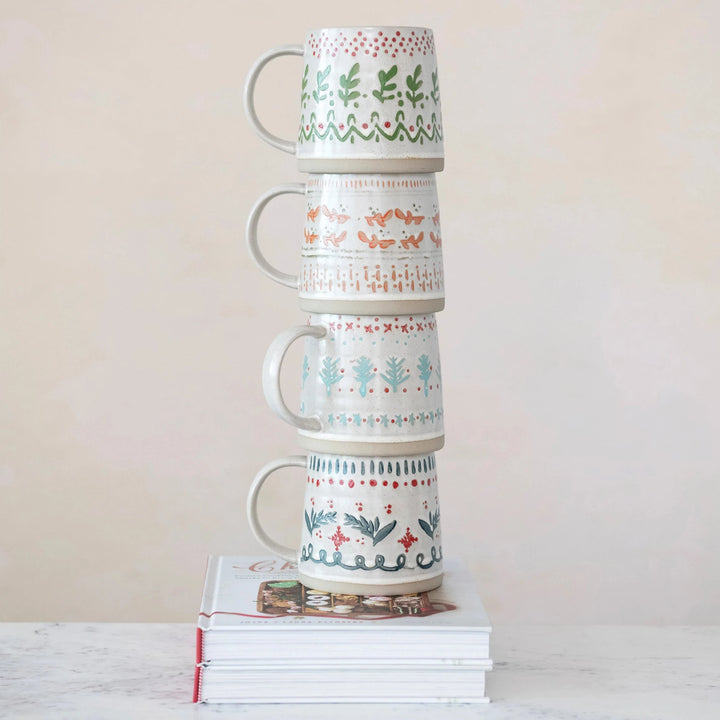 Hand-Stamped Sweater Pattern Stoneware Mug, 16 oz