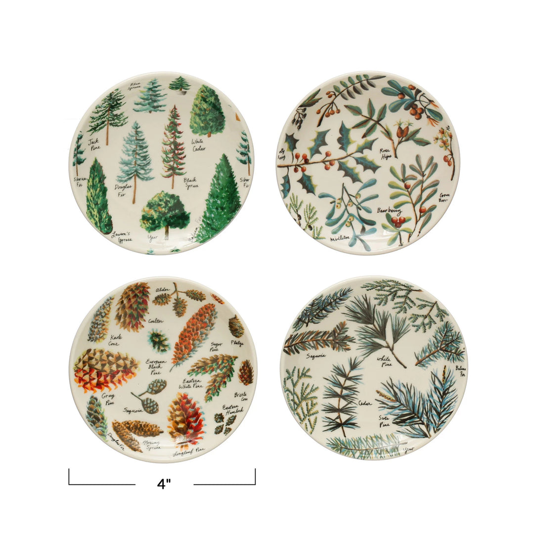 Evergreen Botanicals Stoneware Plate, 4" Round