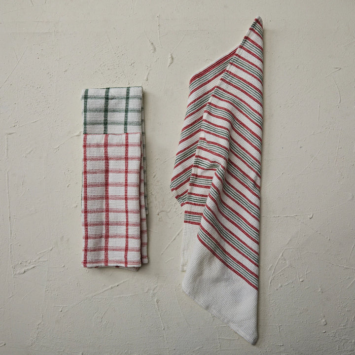 Holiday Theme Cotton Waffle Weave Tea Towels, 28" x 18"