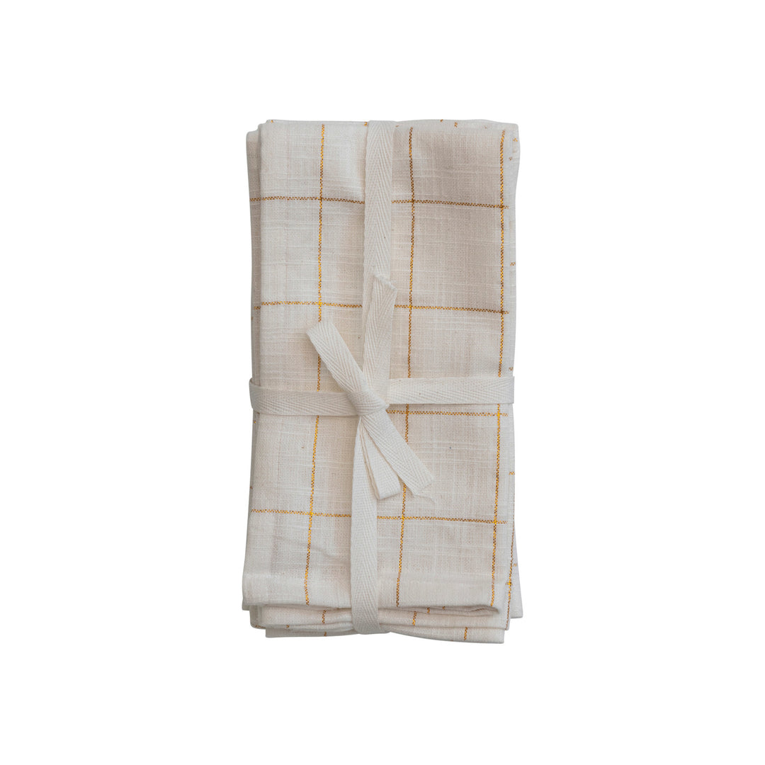 Cotton Napkins with Gold Thread Plaid Accent, 18"