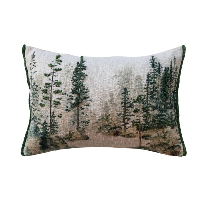 Printed + Embroidered Tree Lumbar Throw Pillow, 20x14