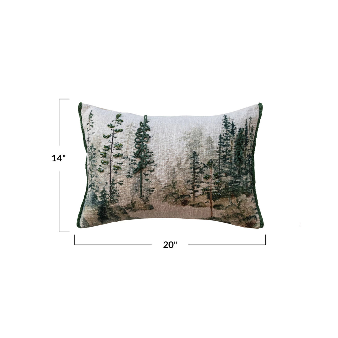 Printed + Embroidered Tree Lumbar Throw Pillow, 20x14