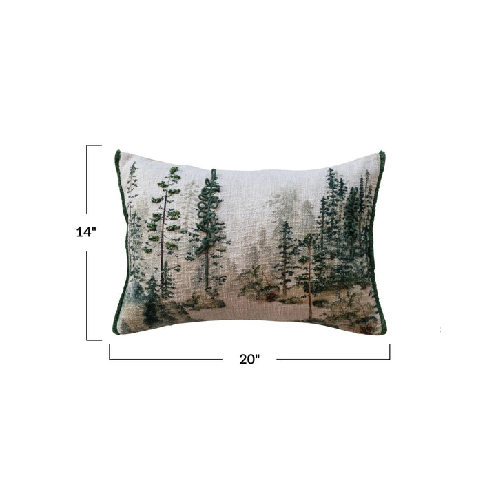 Printed + Embroidered Tree Lumbar Throw Pillow, 20x14