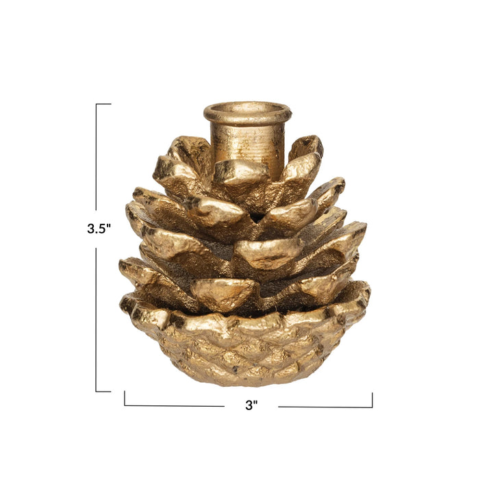 Antique Gold Cast Iron Pinecone Taper Candle Holder