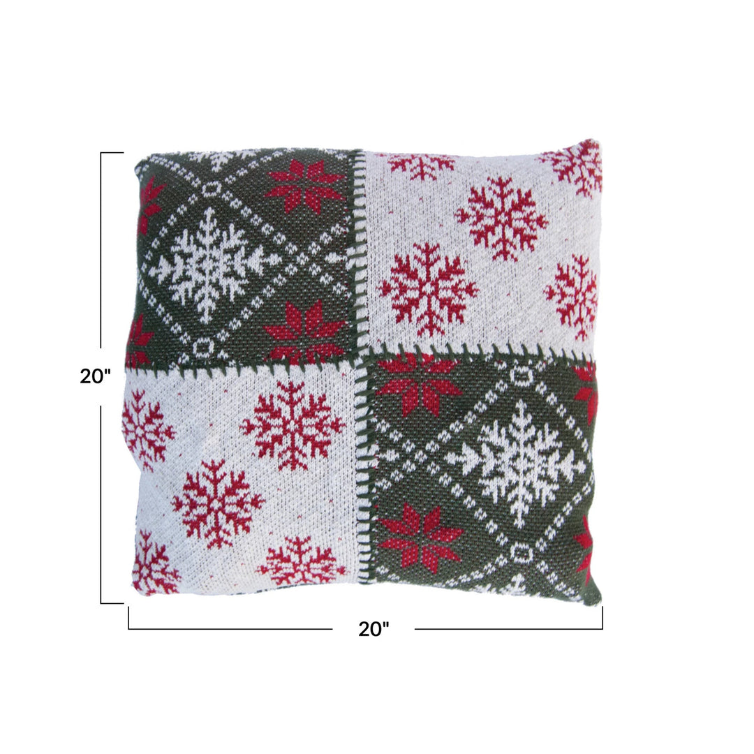 Cotton Knit Snowflake Pattern Throw Pillow, 20"