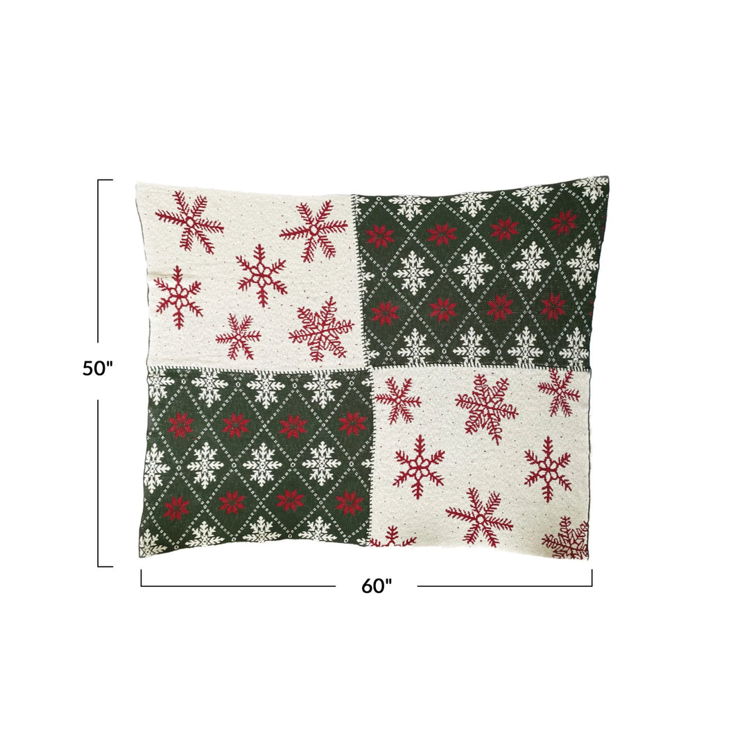 Cotton Knit Snowflake Pattern Throw Blanket, 60" x 50"