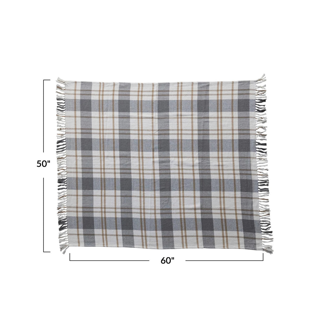 Gray + Tan Plaid Flannel Throw Blanket, 60" x 50"