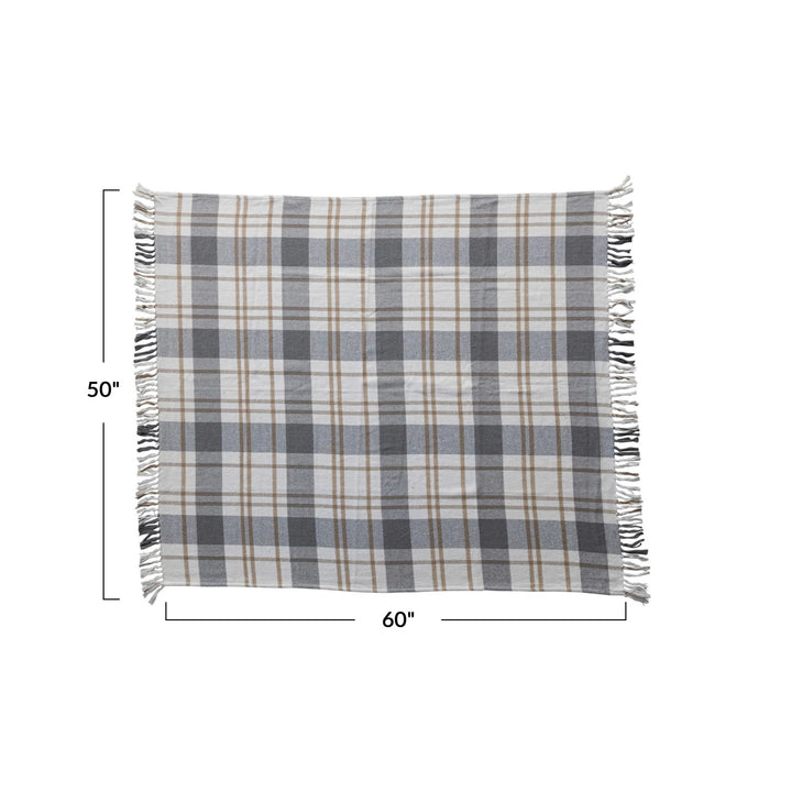 Gray + Tan Plaid Flannel Throw Blanket, 60" x 50"