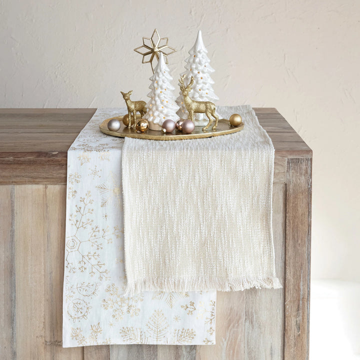 Woven Cotton Table Runner with Gold Thread, 108"