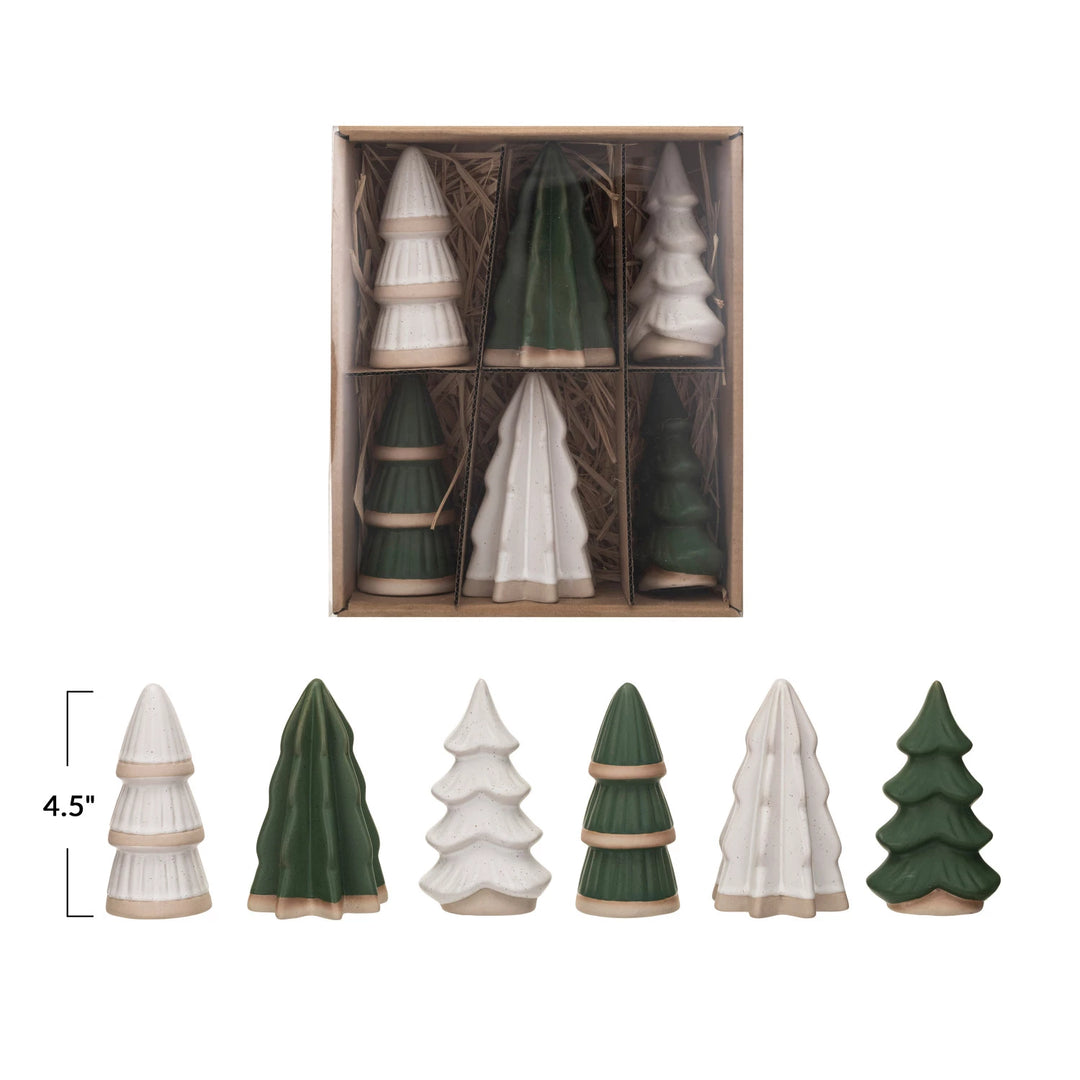 Stoneware Trees Green & White