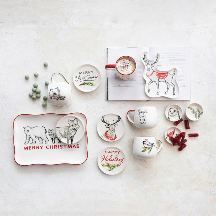 Stoneware Holiday Plates with Sayings + Animals, 5"