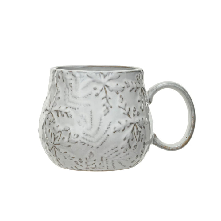 Snowflake Embossed White Mug, 16oz