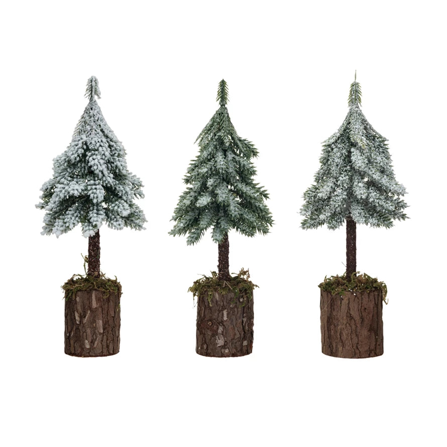 Frosted Fir Tree with Wooden Base