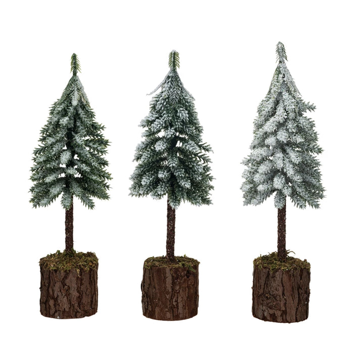 Frosted Fir Tree with Wooden Base