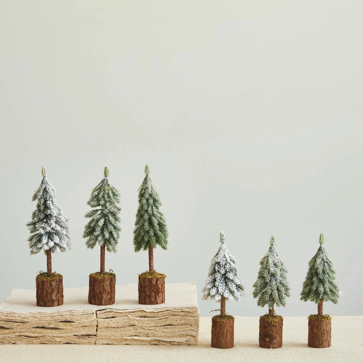 Frosted Fir Tree with Wooden Base