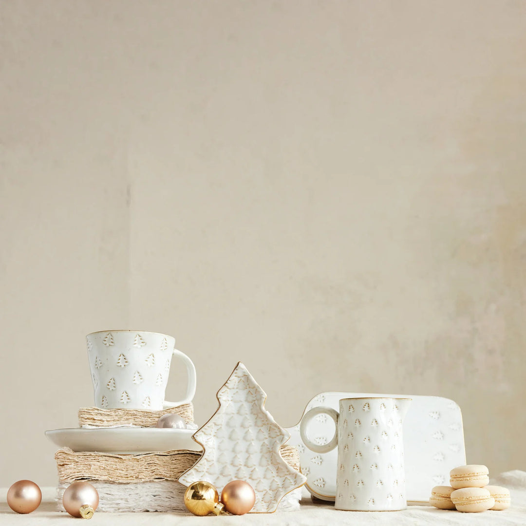 White Stoneware Christmas Tree Mug, 10 oz