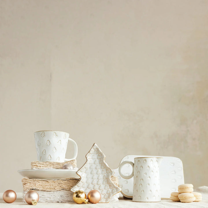 White Stoneware Christmas Tree Mug, 10 oz