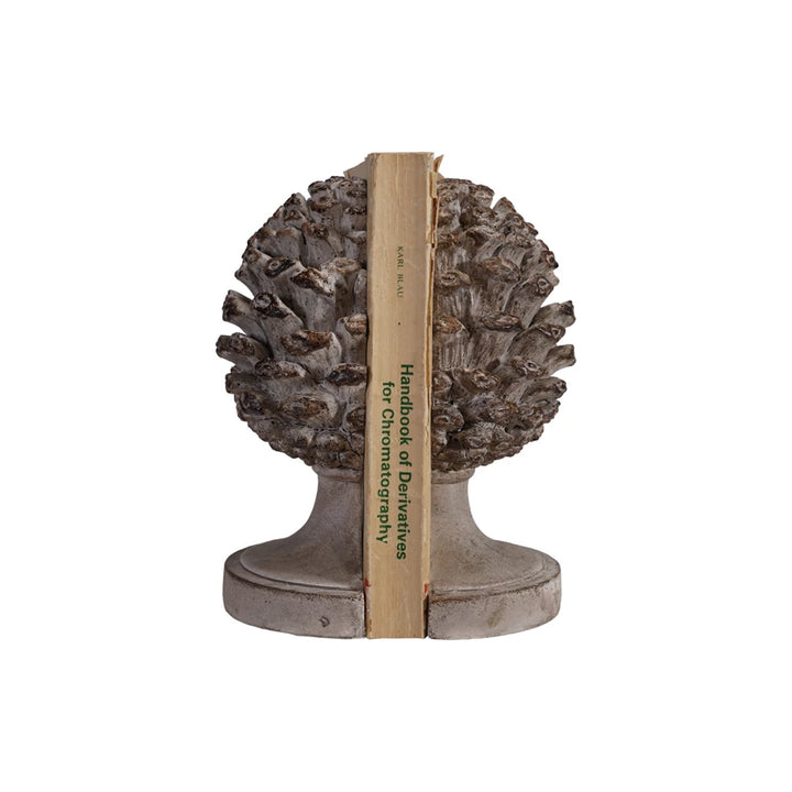 Pinecone Shaped Resin Finial Bookends 2pc , Brown + Gray