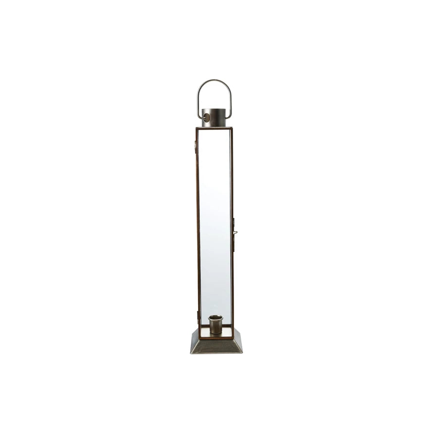 Metal + Glass Lantern Taper Holder, Antique Gold Finish