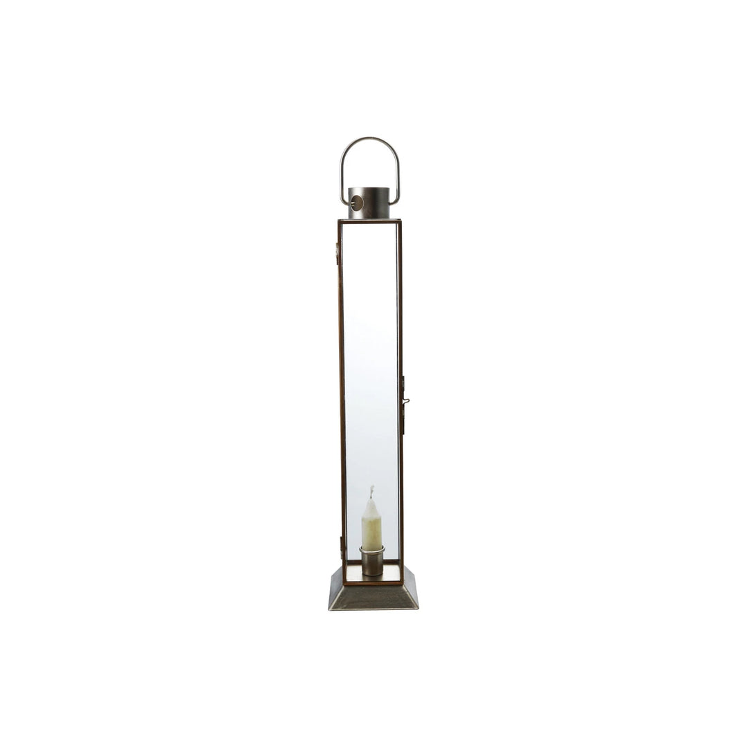 Metal + Glass Lantern Taper Holder, Antique Gold Finish