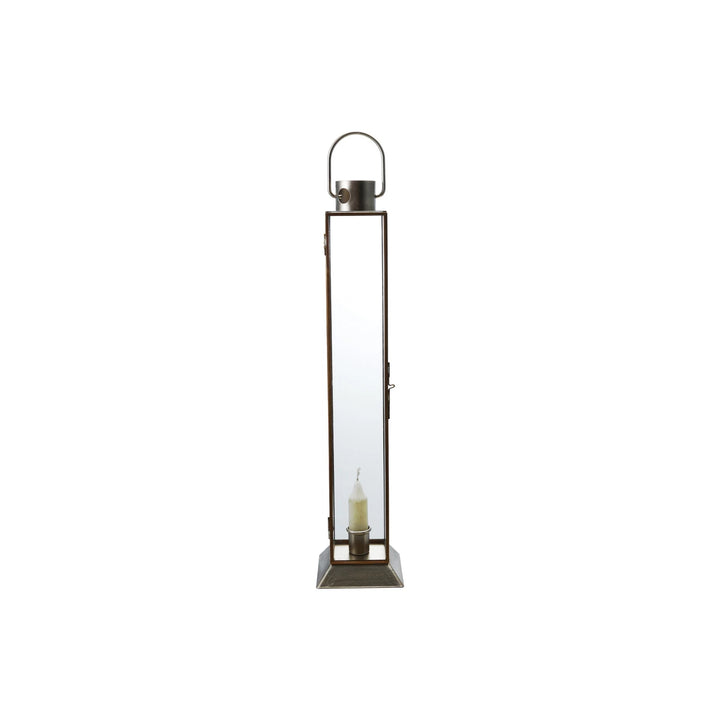 Metal + Glass Lantern Taper Holder, Antique Gold Finish