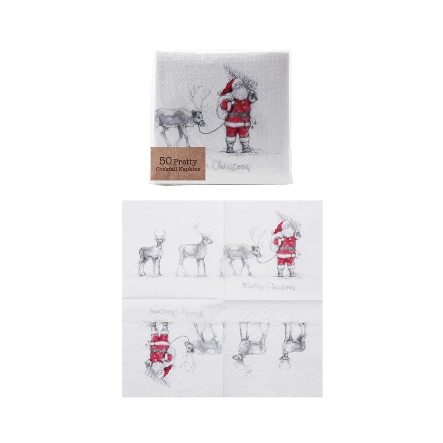 Santa Leading Reindeer Cocktail Napkins