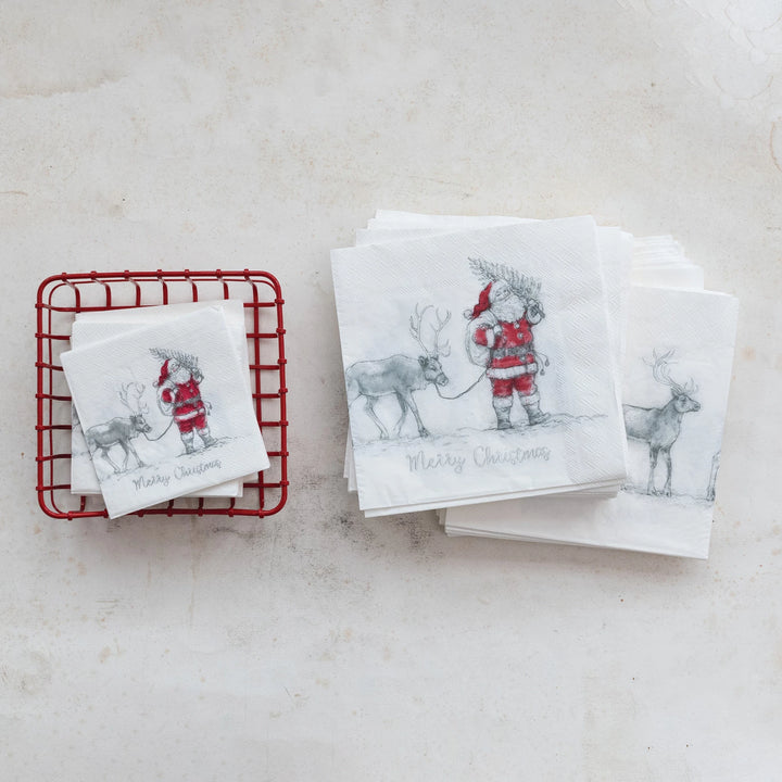 Santa Leading Reindeer Cocktail Napkins