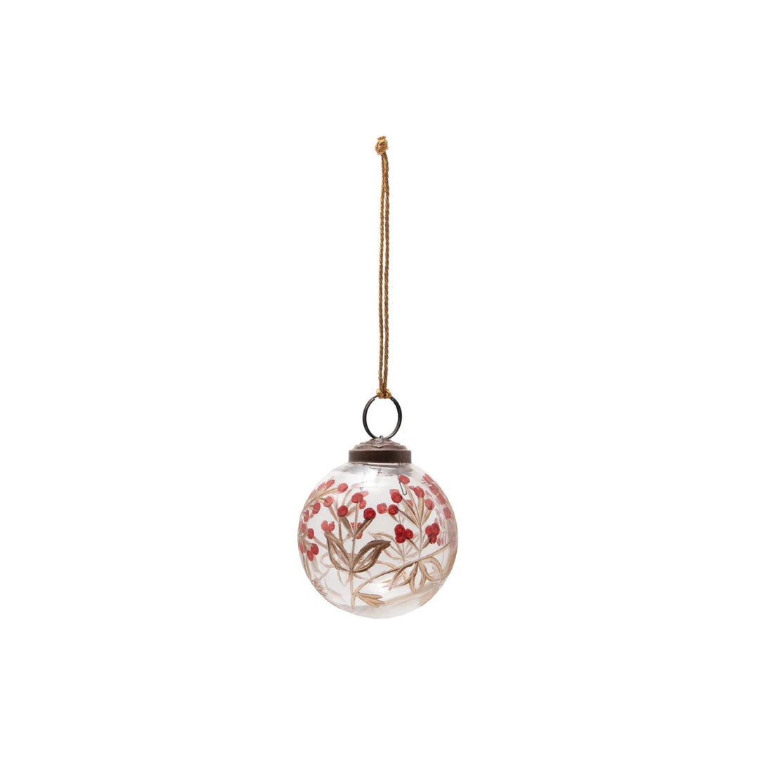 Berry Hand-Painted Etched Glass Ball Ornament