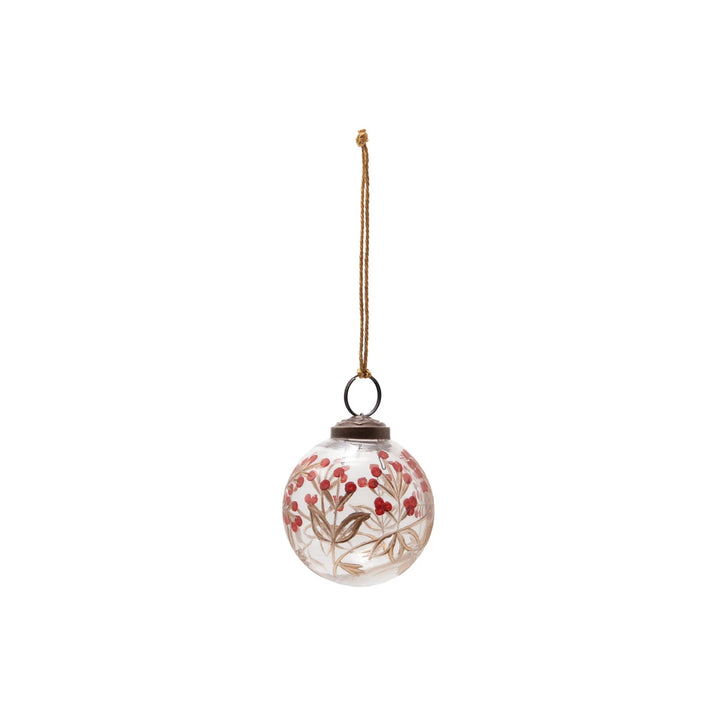 Berry Hand-Painted Etched Glass Ball Ornament