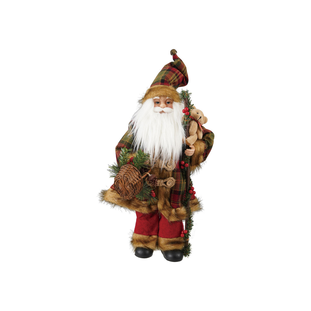Plaid Santa with Teddy Bear &amp; Basket